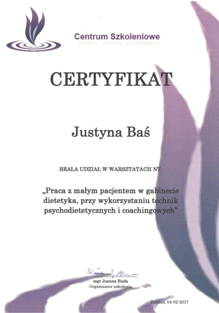 certyfikat justyna bas